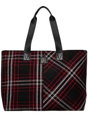 Victoria's Secret Black Red Plaid Tote Bag
